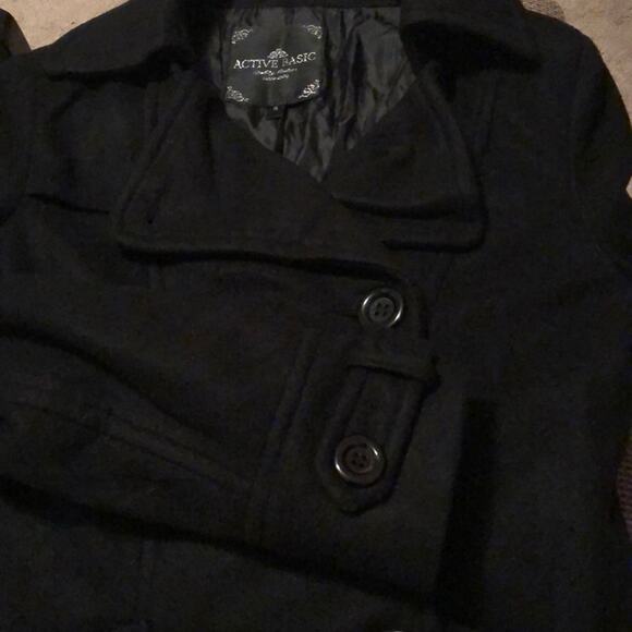 Active Basic Quality Couture Black Pea Coat Jacket Junior Size Small - Picture 5 of 8